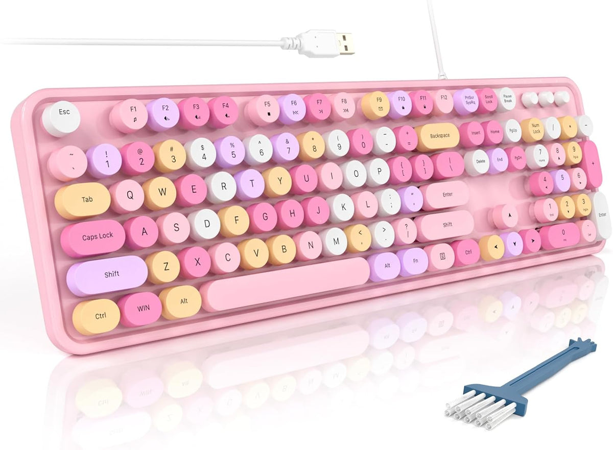 MOFII Teclado USB con cable de tamaño completo, colorido teclado de...