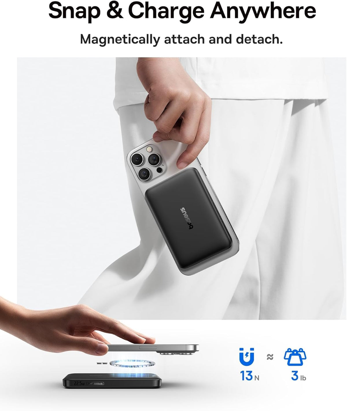 Baseus Cargador portátil MagSafe, Qi2 certificado 15 W, banco de en...
