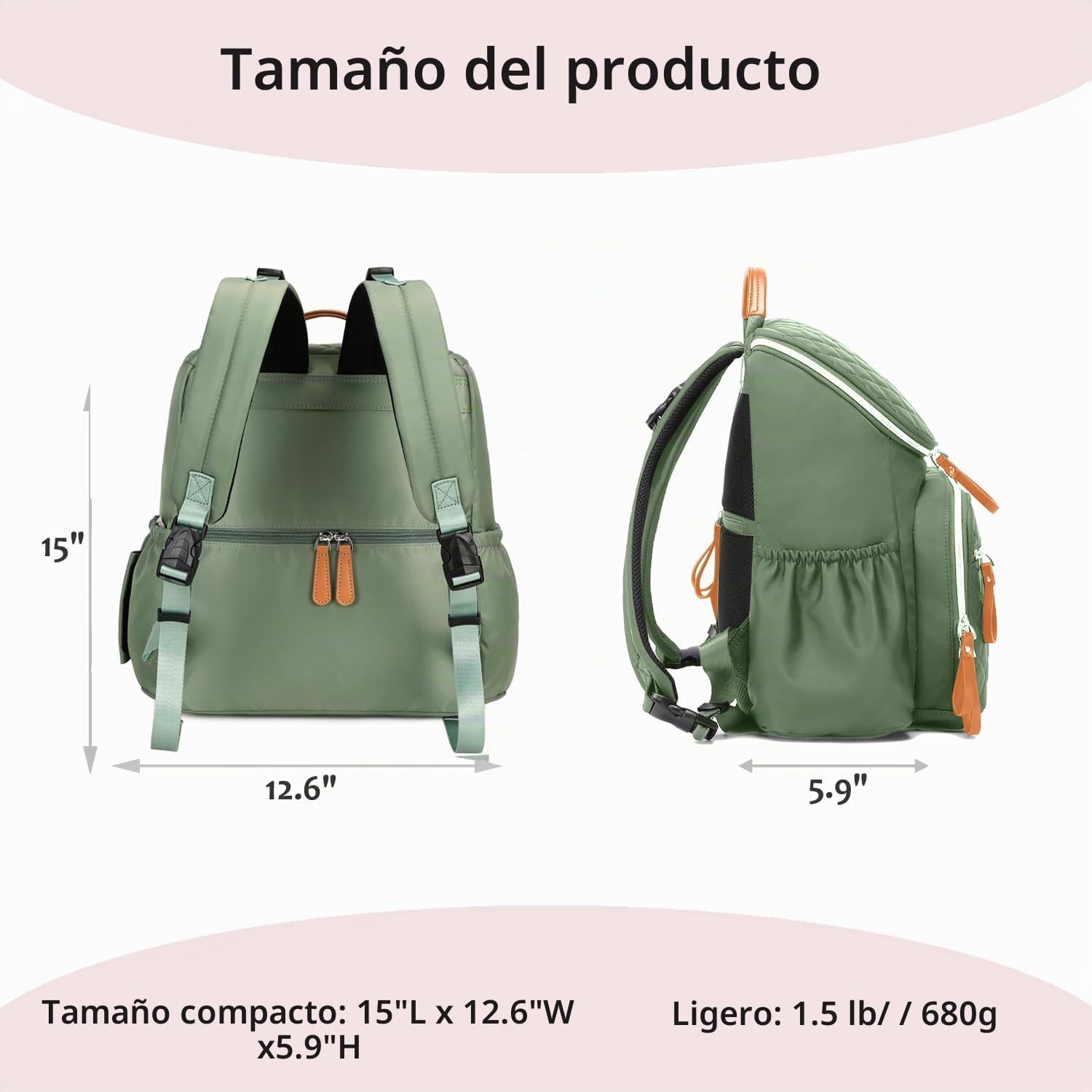 LORADI Mochila ligera para pañales, mediana | Clips para cochecito,...