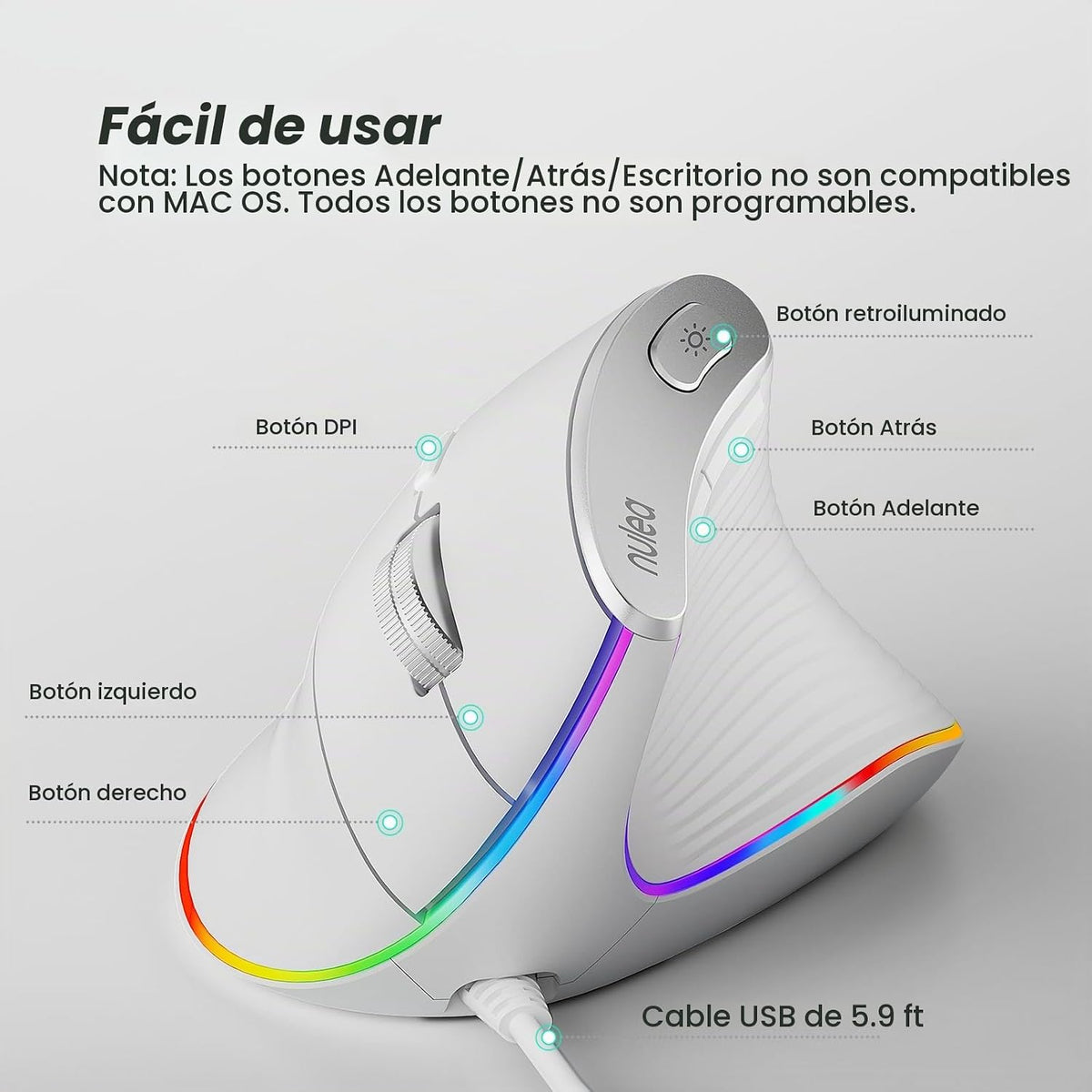 Nulea M504 Ratón Vertical con Cable, Ratón Óptico Ergonómico USB co...