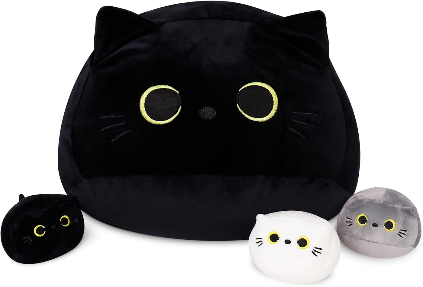WeBingo Juego de 4 piezas de peluche de gato negro, almohada de pel...