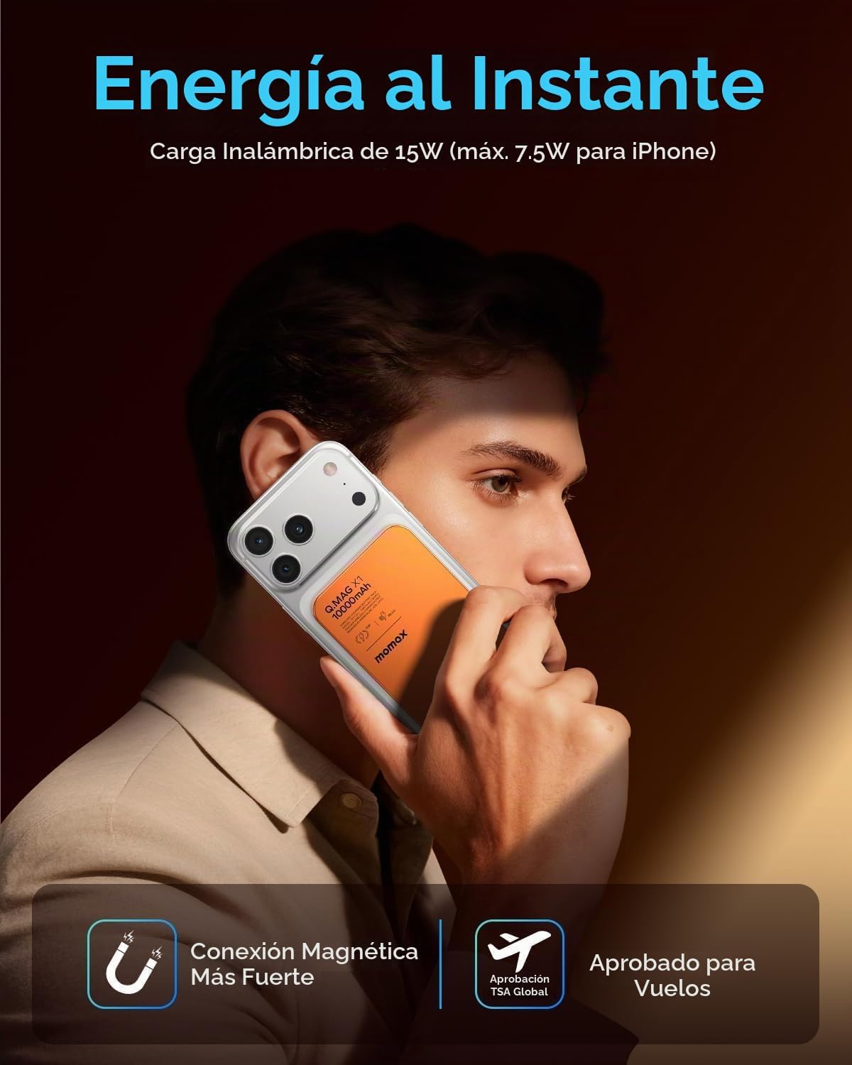 MOMAX Banco inalámbrico magnético del poder, 10000mAh delgado 0,5&#...