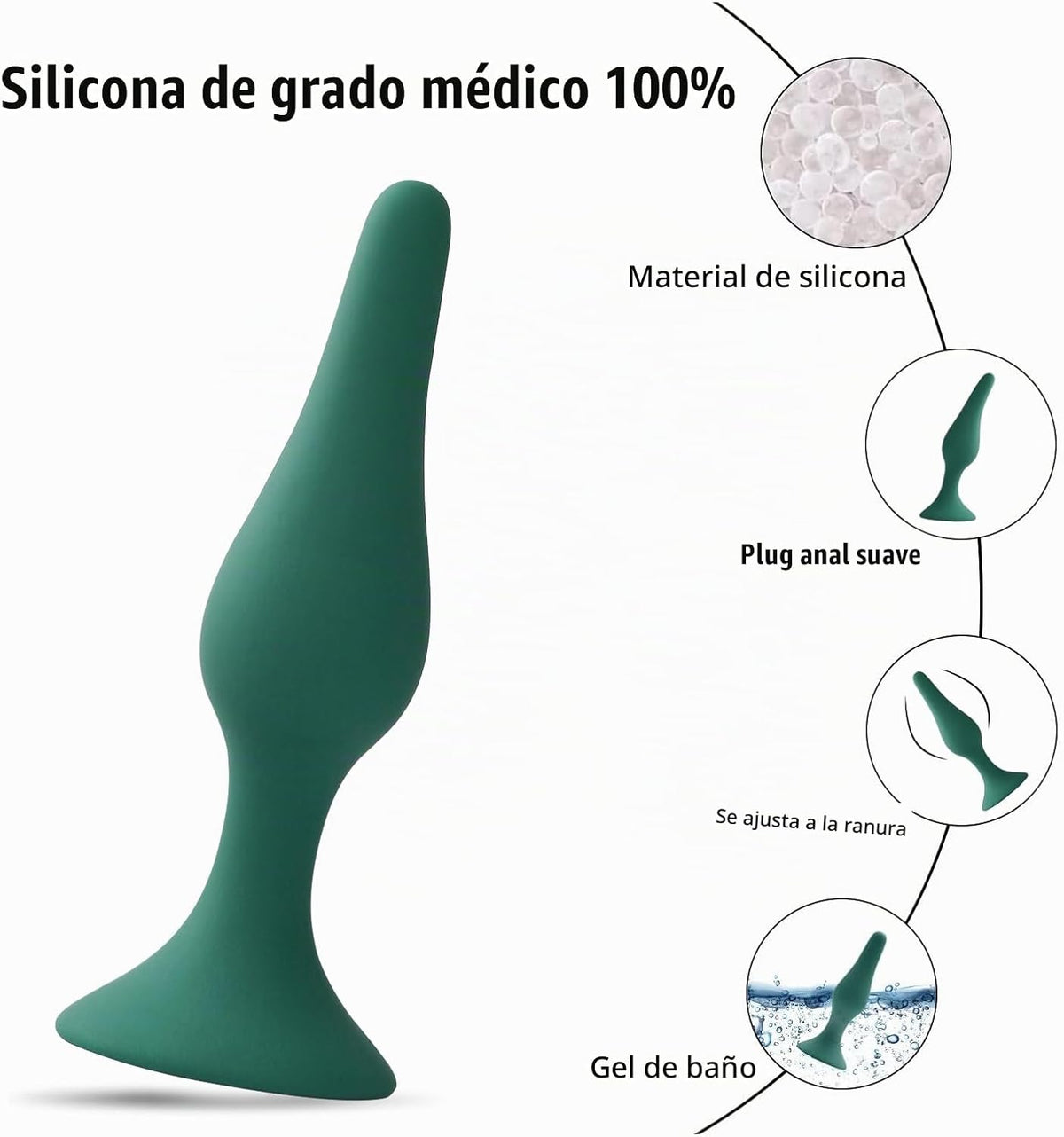 Hisionlee Sex Toys - Juego de 4 tapones anales de silicona para adu...