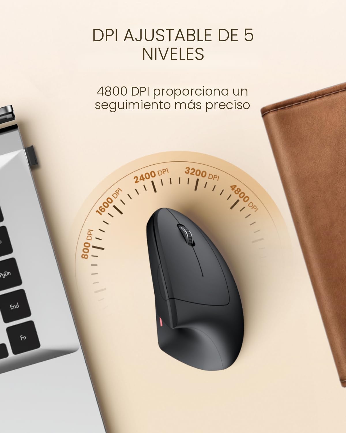POJTK Ratón ergonómico inalámbrico recargable, conexión Bluetooth+U...