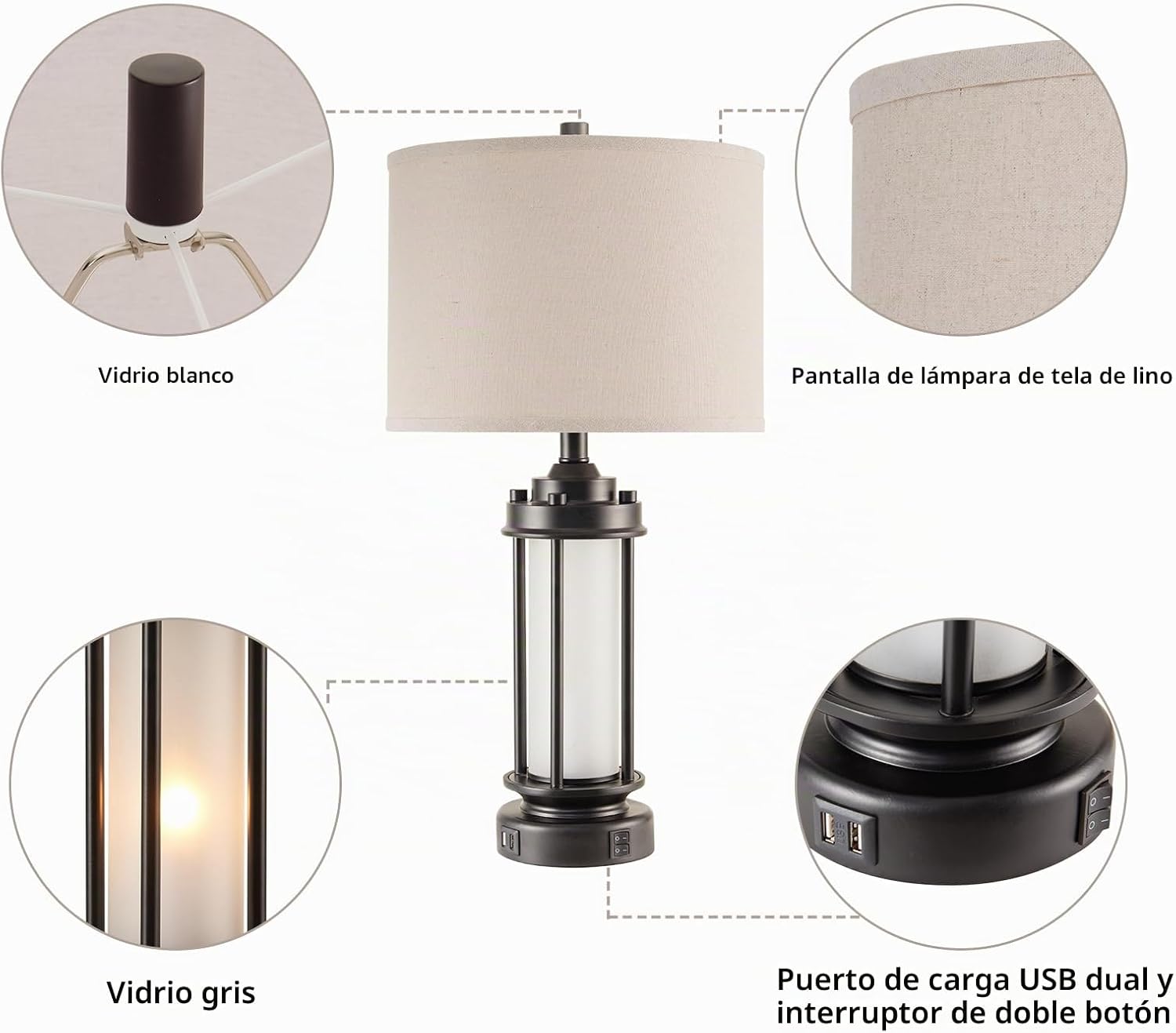AIEAMPDO Juego de 2 lámparas de mesa modernas para sala de estar, d...