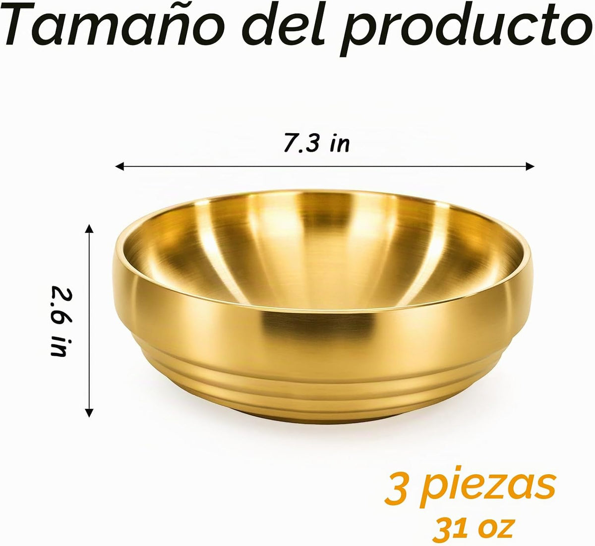Frcctre Paquete de 3 cuencos de acero inoxidable de 7.3 pulgadas, c...