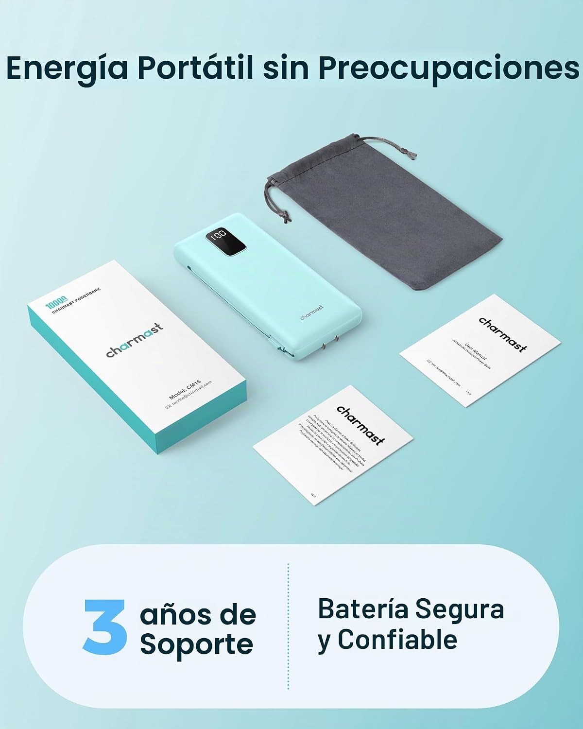 Cargador portátil charmast de 10000 mAh con cables integrados y enc...