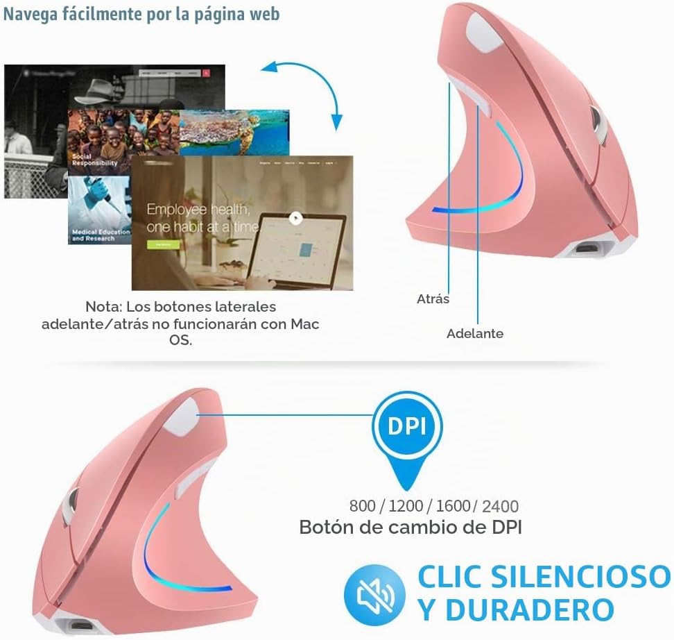 Attoe Ratón vertical, para diestros 2.4 GHz, inalámbrico, ergonómic...