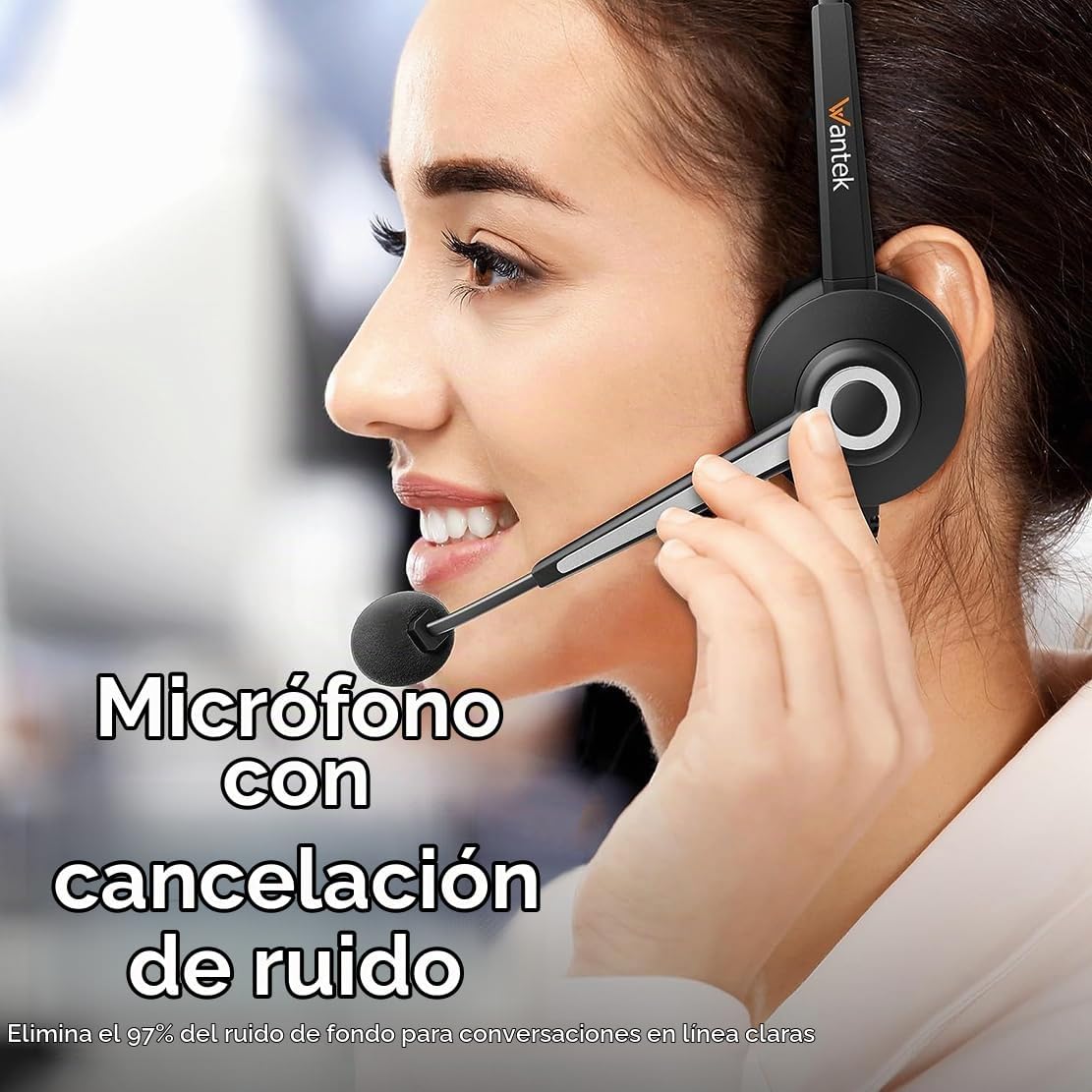 Wantek Auriculares USB con cable monoaural con micrófono de cancela...