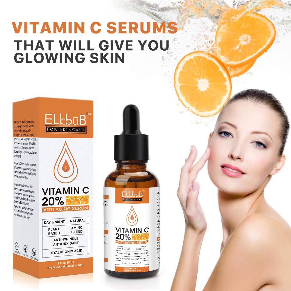 Suero de Vitamina C Premium al 20% para el Rostro con Ácido Hialuró...