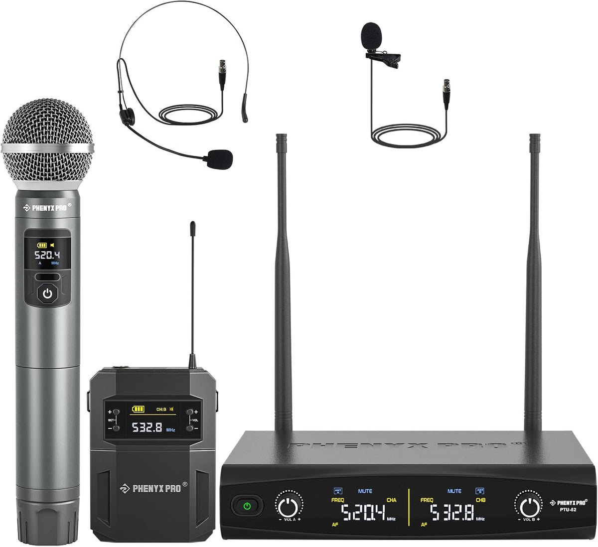 Phenyx Pro Dual UHF Tunable Freq Sistema de micrófono inalámbrico P...