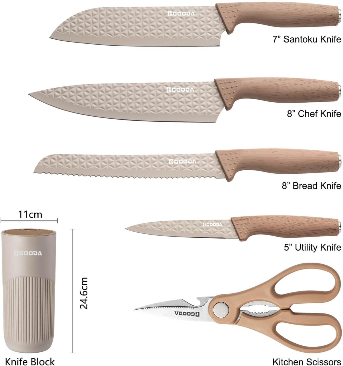 GOODA - Juego de cuchillos de cocina con bloque, juego de 6 piezas...