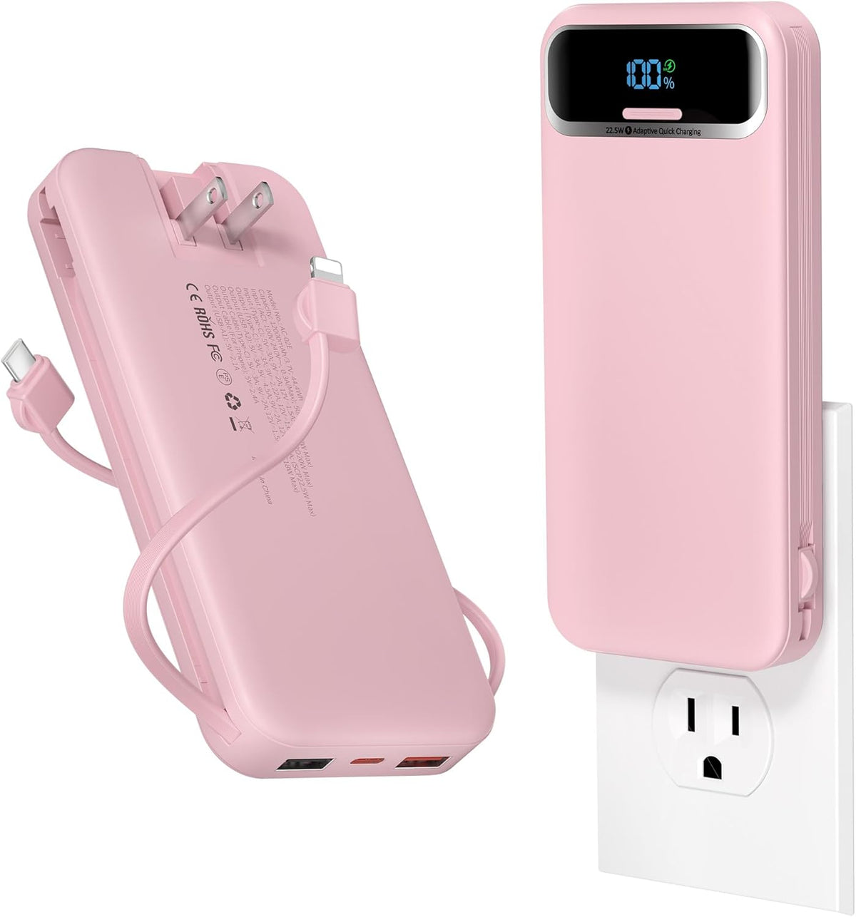 aonidi - Cargador portátil de 12000 mAh con cables integrados y enc...