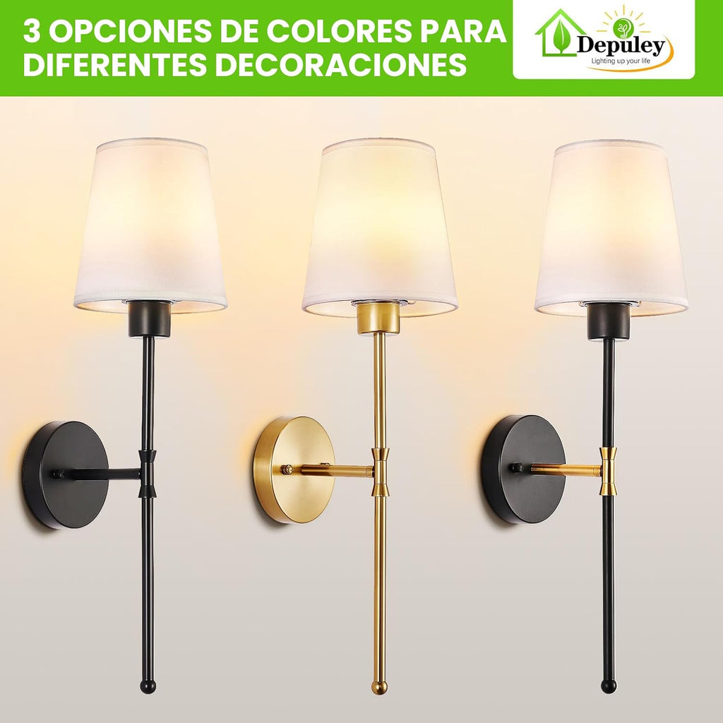 Depuley Aplique de pared a pilas: juego de 2 luces de pared inalámb...