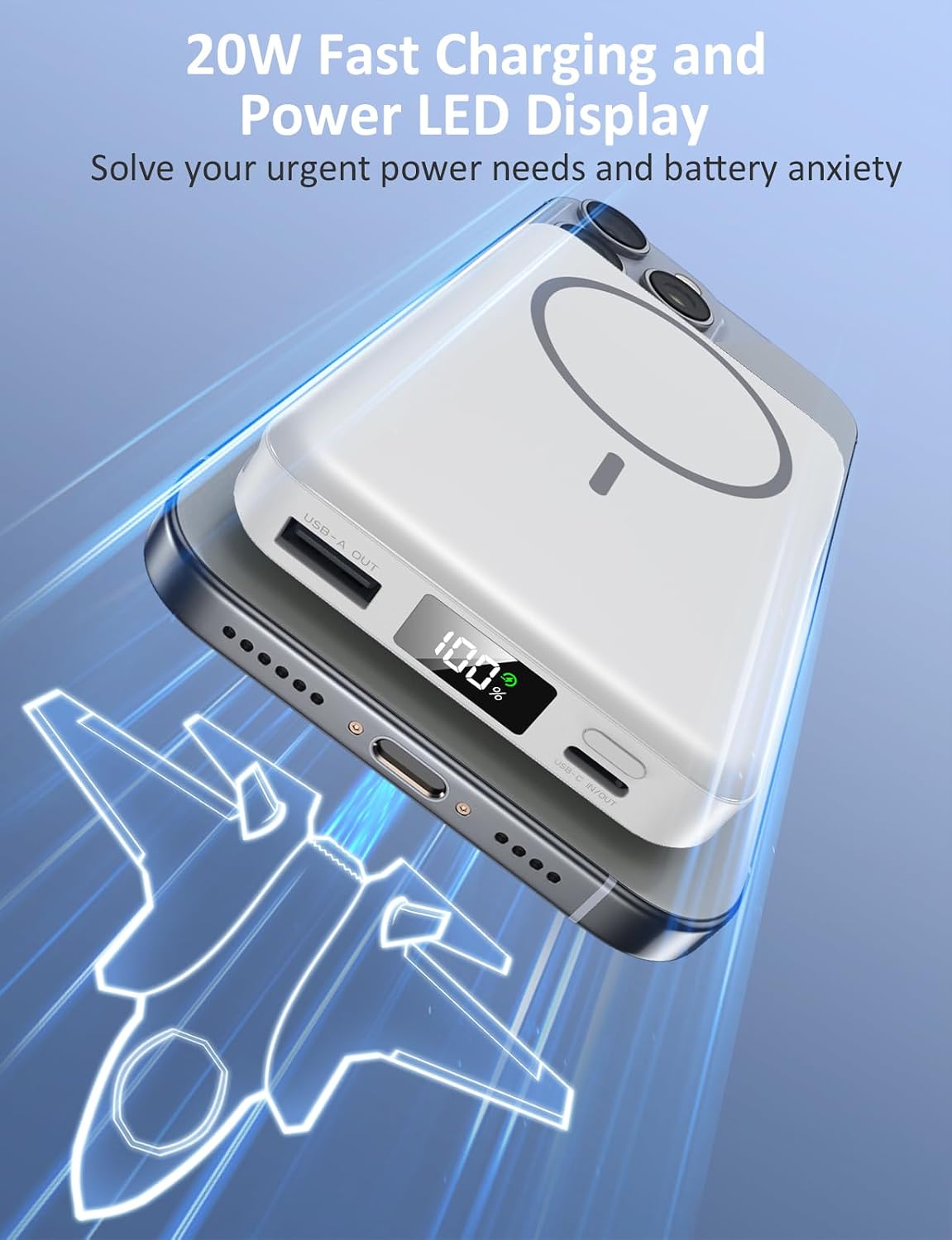 Cargador portátil magnético 10000mAh, banco del poder 20W con cable...