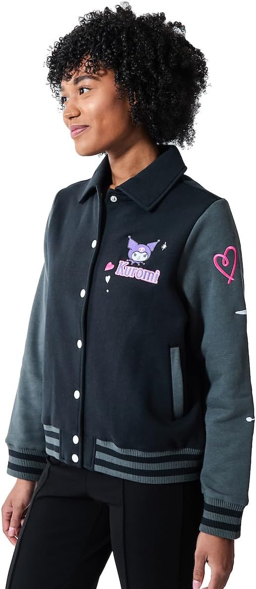 Bioworld Sanrio Kuromi Varsity - Chaqueta para mujer, parche bordad...