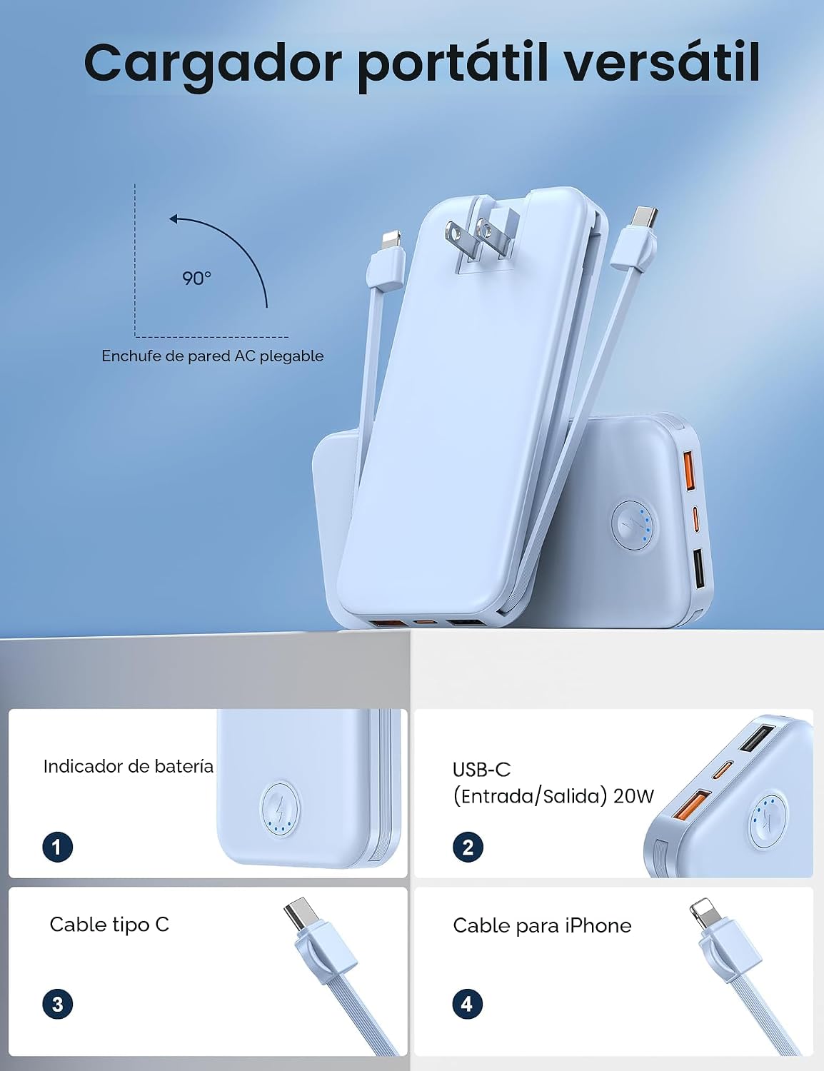 Cargador portátil Nusyddy de carga rápida de 10000 mAh con enchufe...