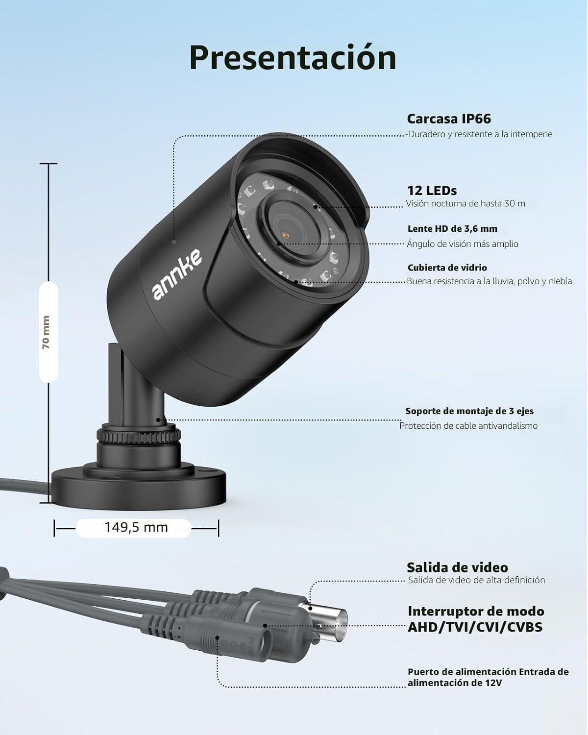 ANNKE Cámara de seguridad de 1080p, cámara CCTV 4 en 1 con cable, A...