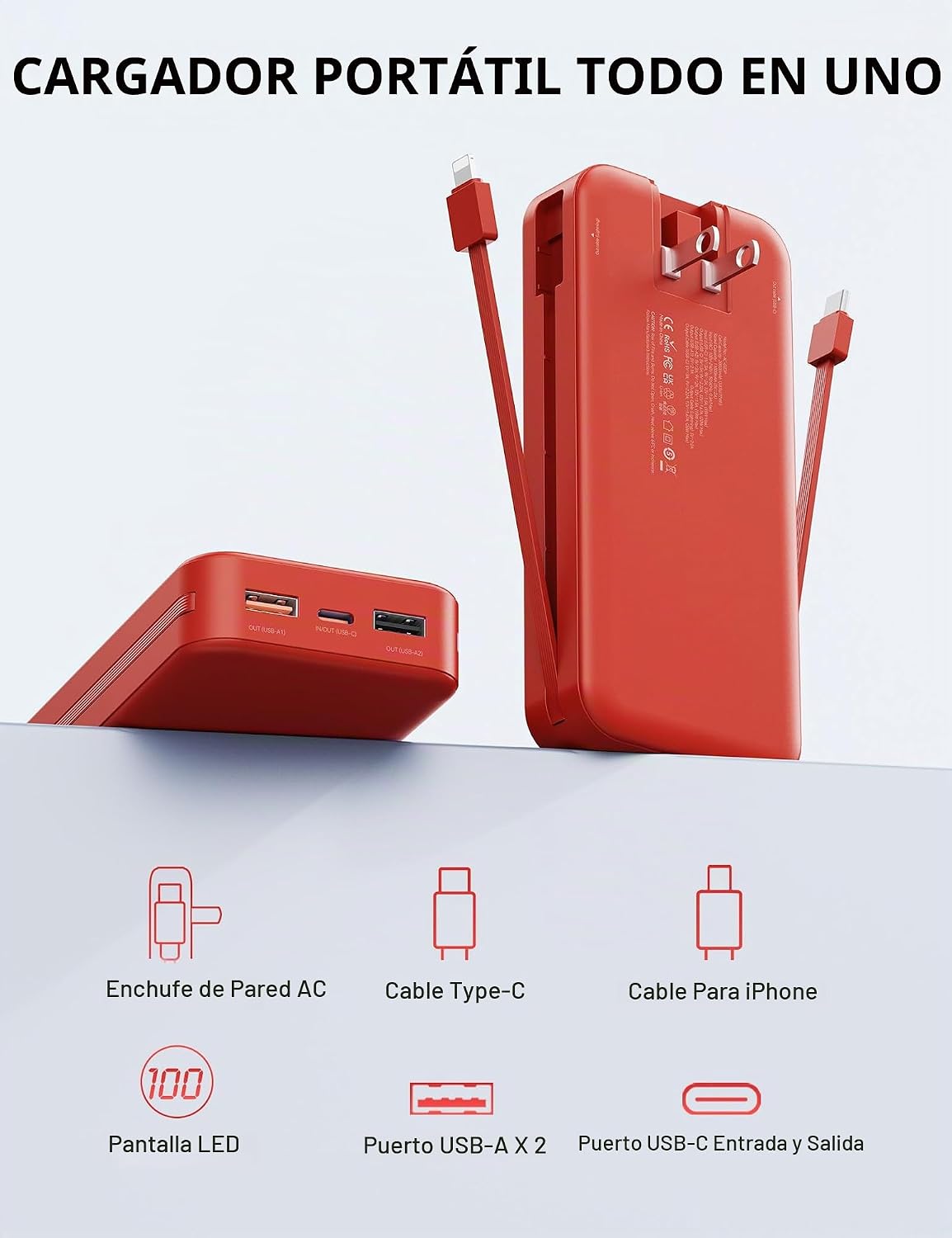 Nusyddy Cargador portátil 20000mAh de carga rápida w\/incorporado e...