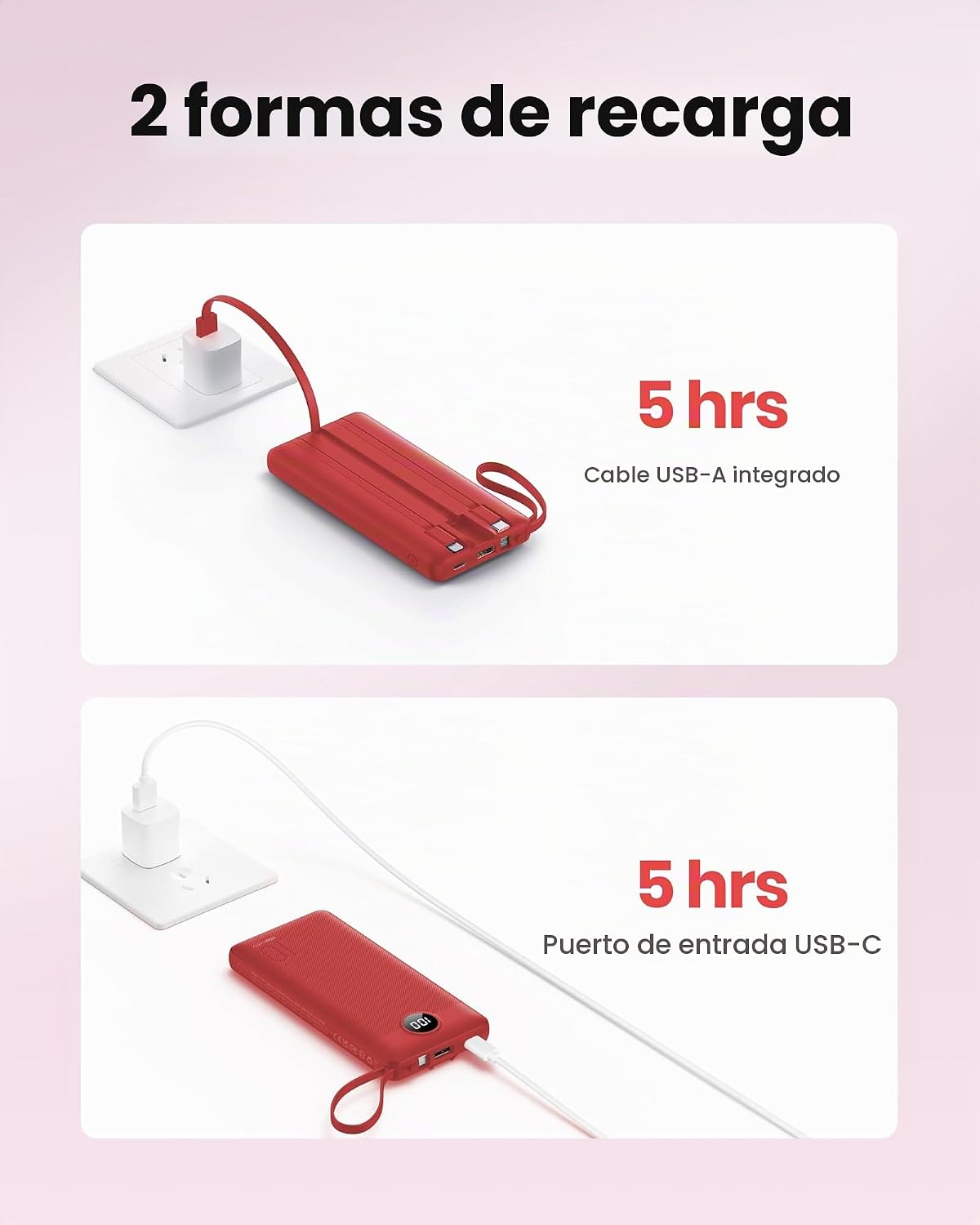 Coowisty Cargador portátil, batería externa con cables, luz de 1000...