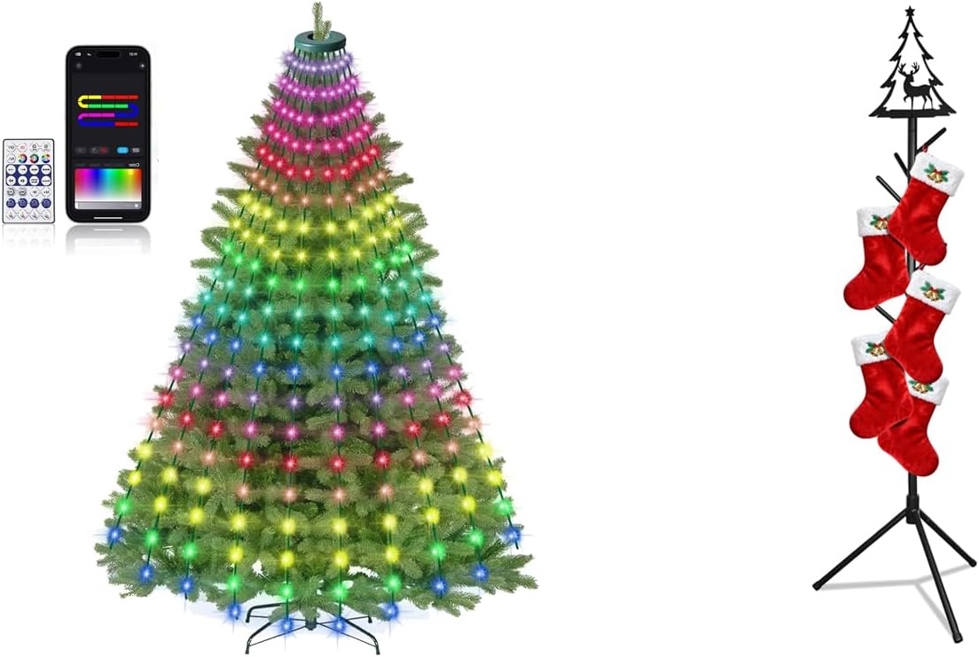 ROSE ME 200 luces LED para árbol de Navidad + soporte para calcetin...