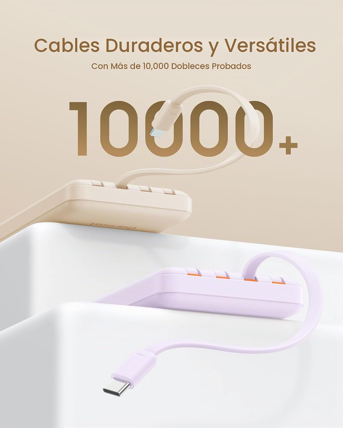 charmast Cargador portátil de carga rápida, 4 cables incorporados,...