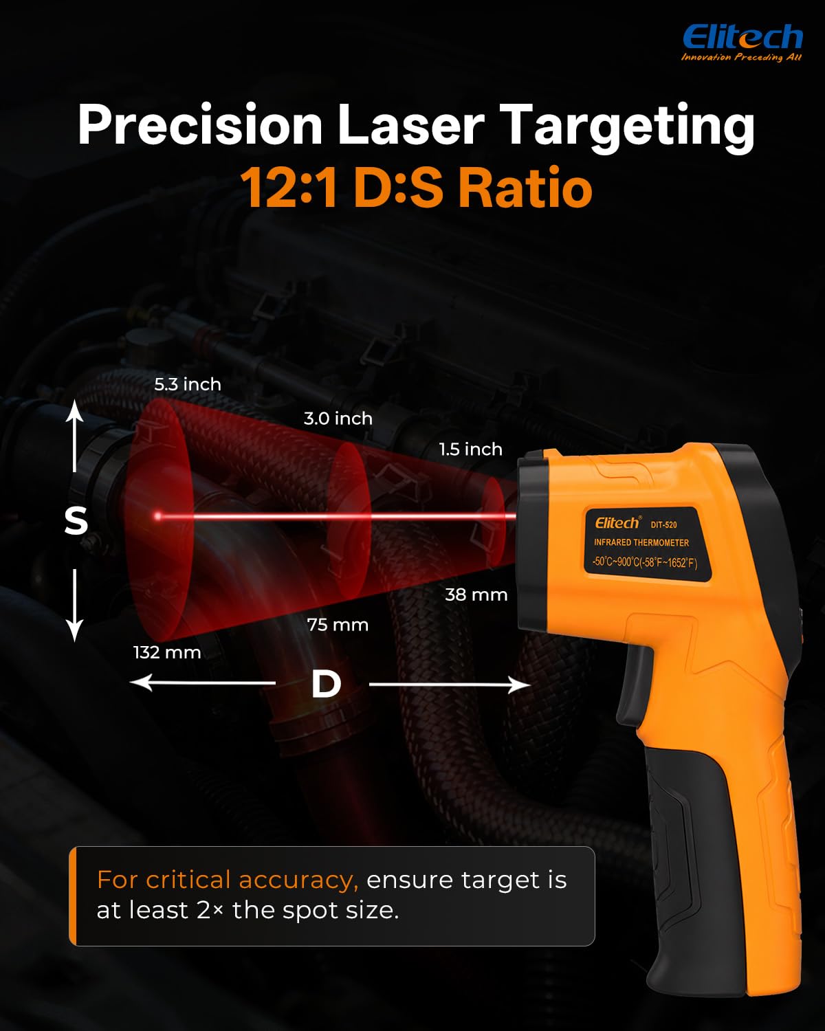 Elitech DIT\u2011520 Pistola de temperatura láser 1652 °F, 900 °C T...
