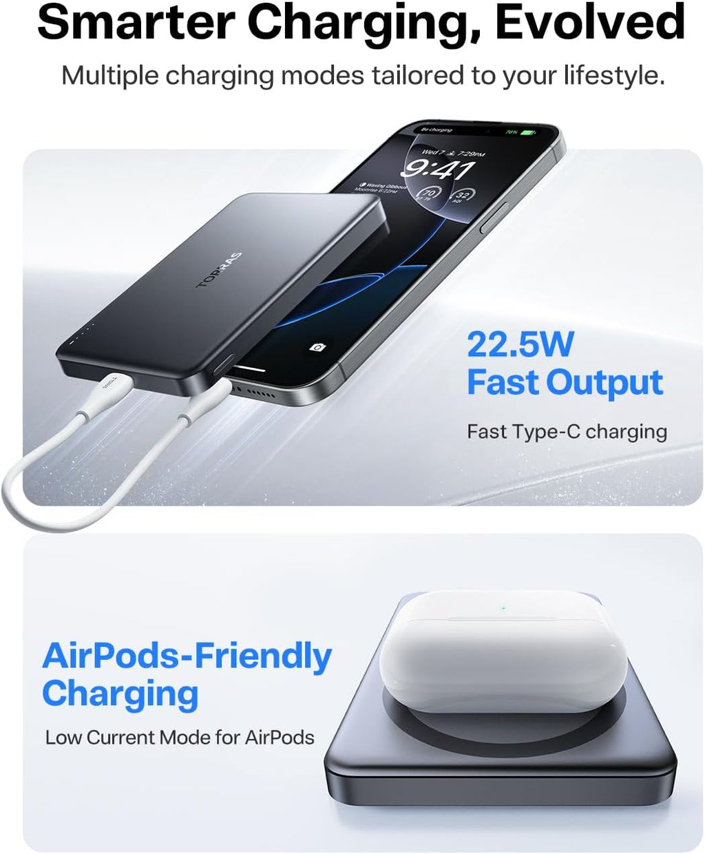 TORRAS MiniMag Power Bank, cargador portátil inalámbrico magnético...