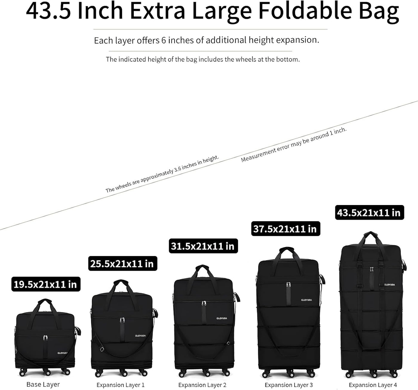 Gloyuda Maletas extra grandes de 43.8 pulgadas con ruedas, bolsa de...