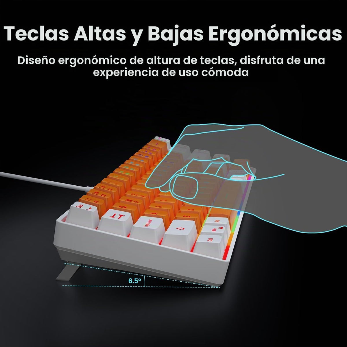 GEODMAER Teclado para juegos 65%, mini teclado con cable retroilumi...