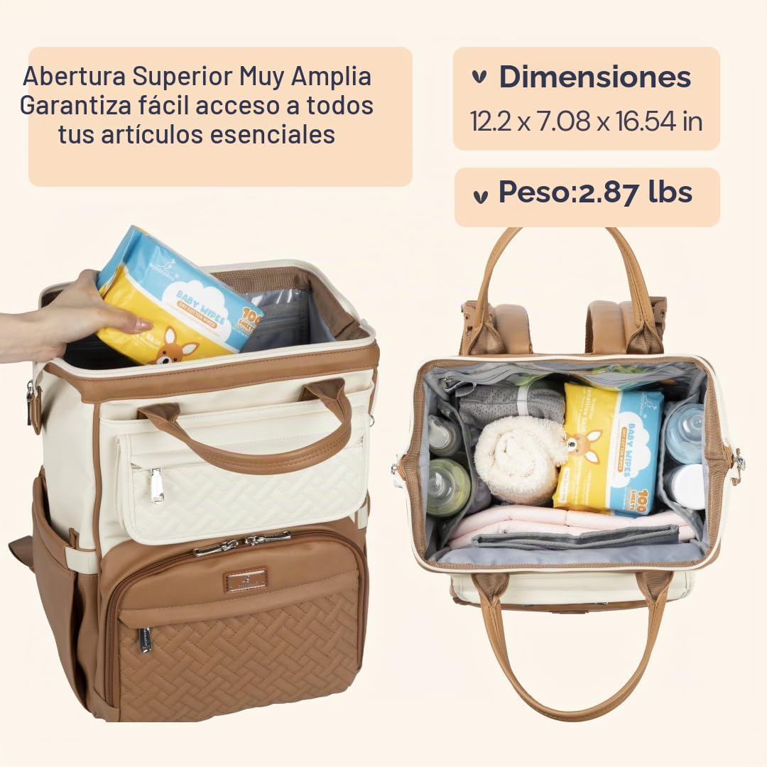 BabbleRoo Mochila de cuero para pañales, bolsas grandes multifunció...