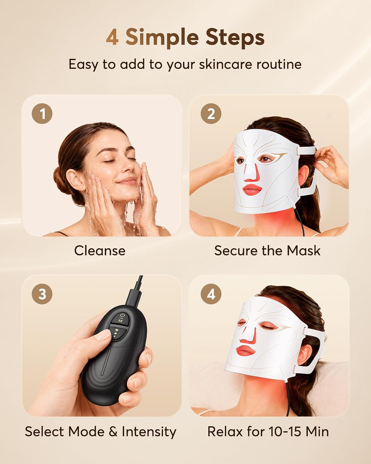 XSSNVV Máscara facial con luz LED roja, terapia de luz LED, máscara...