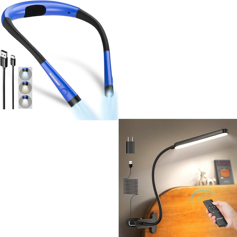 Glocusent Luz de libro recargable, luz de cuello flexible, luz de l...