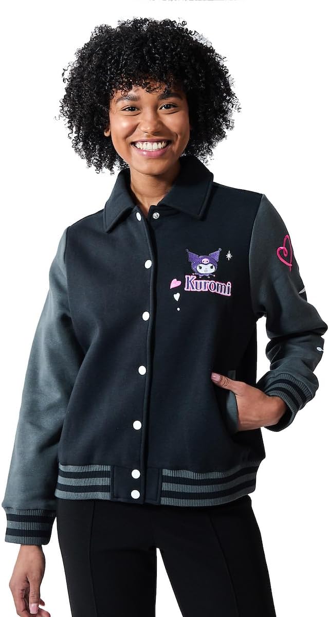 Bioworld Sanrio Kuromi Varsity - Chaqueta para mujer, parche bordad...