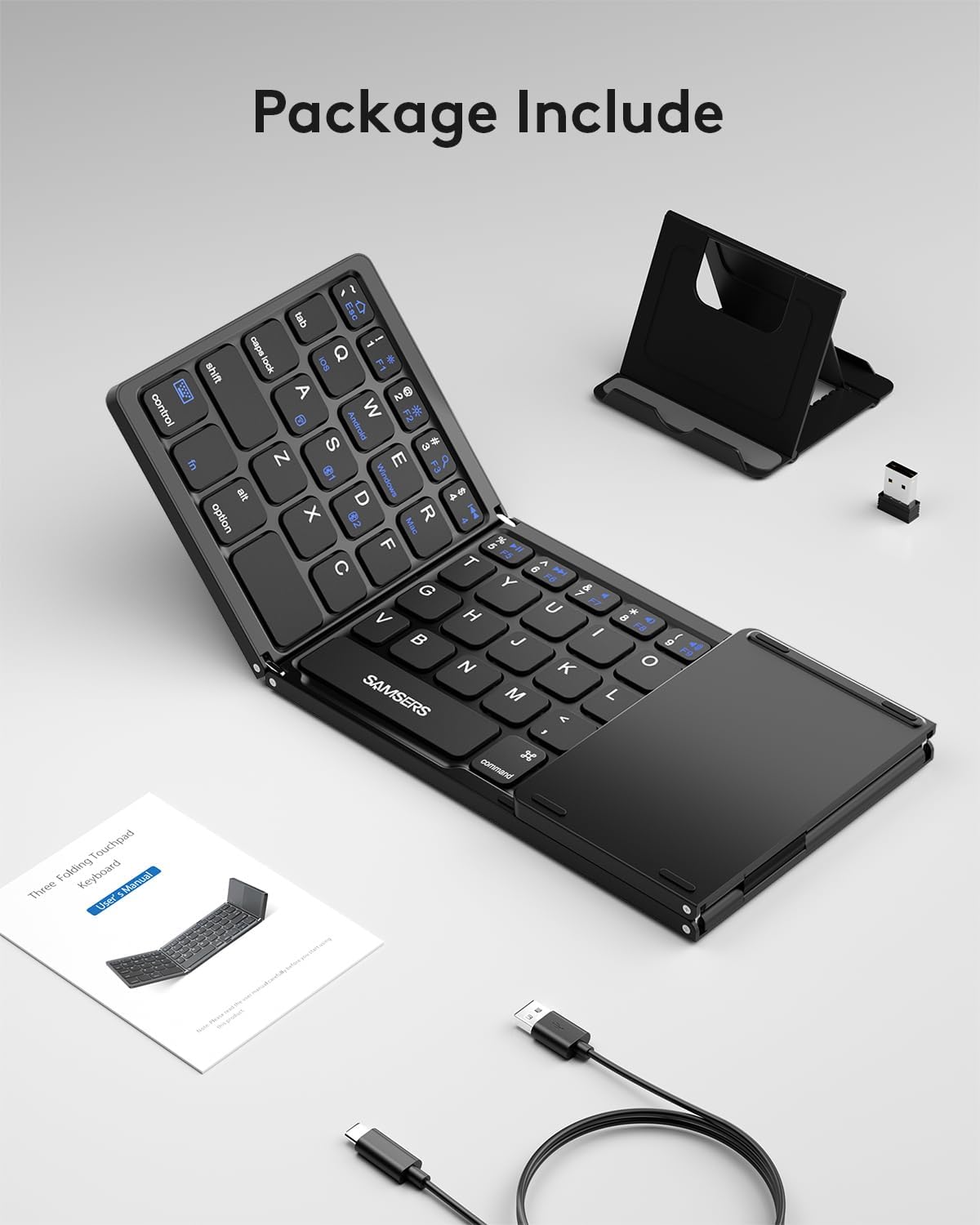 Samsers - Teclado plegable Bluetooth multidispositivo con touchpad,...