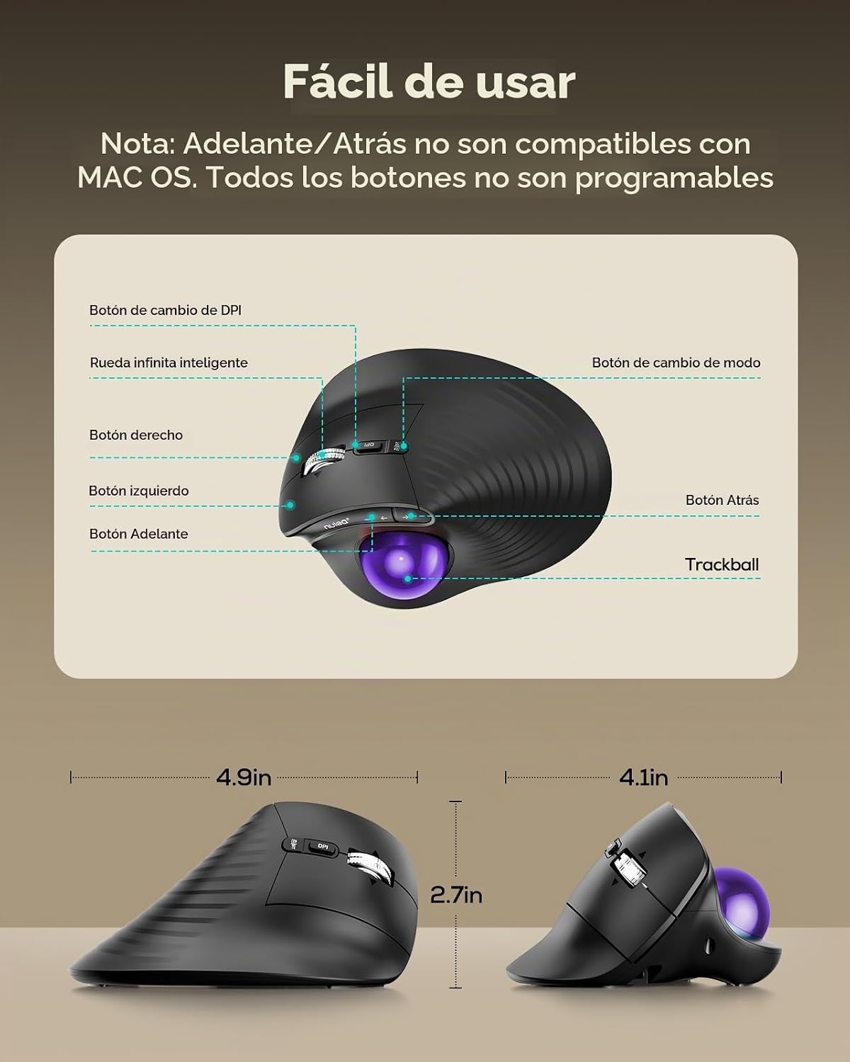 Nulea Control de pulgar de ratón de trackball vertical ergonómico |...