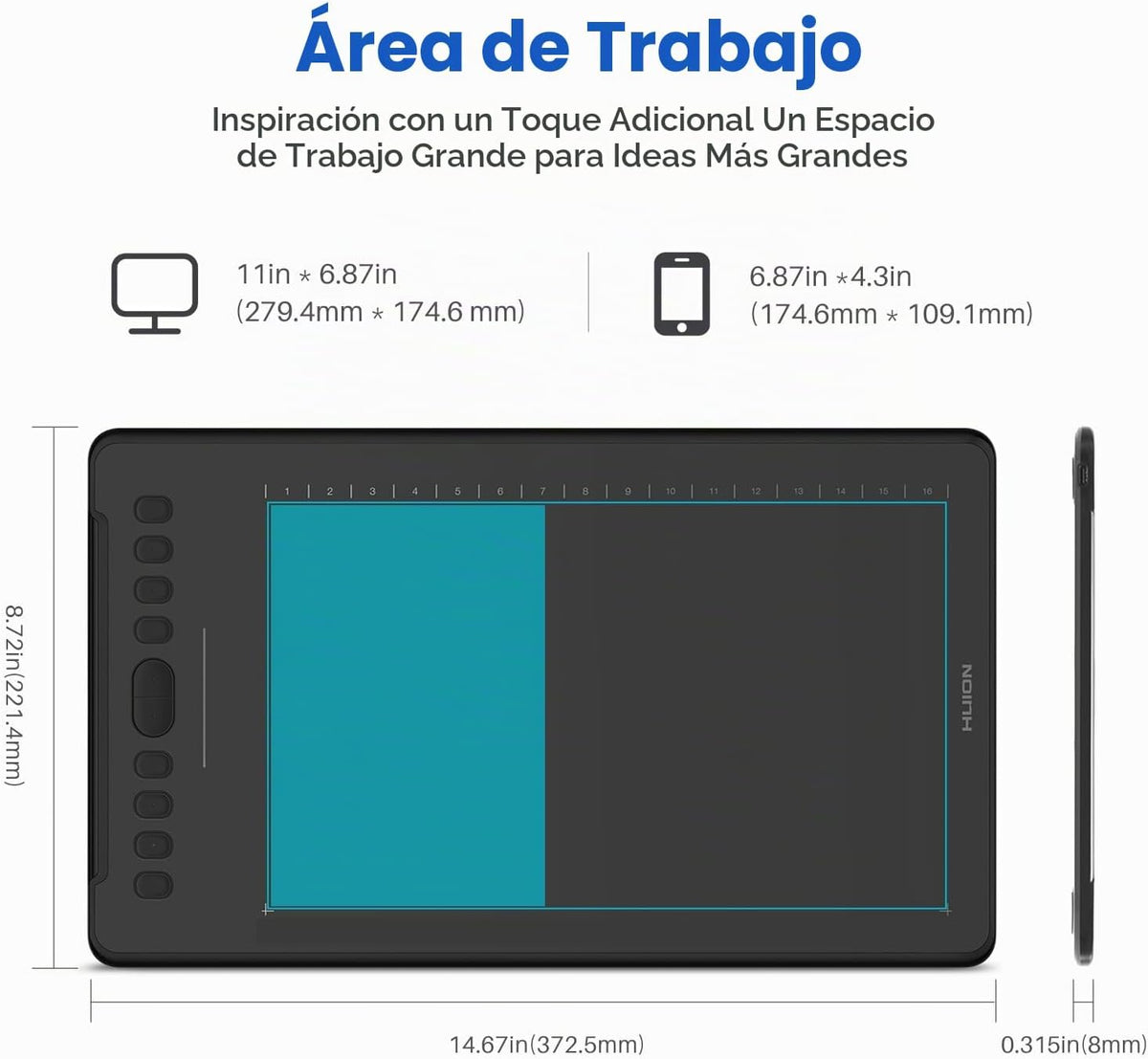 HUION Inspiroy H1161 - Tableta de dibujo gráfico con tira táctil, 1...