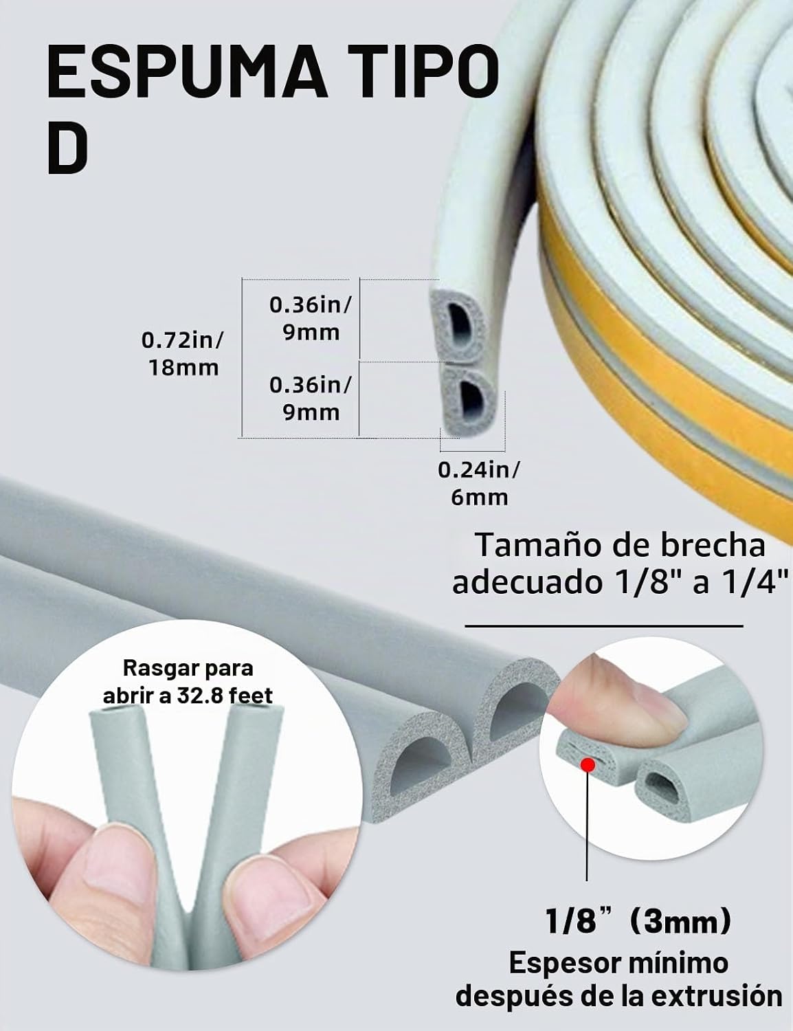 Burlete de sellado de puerta de 32.8 pies, autoadhesivo, insonoriza...