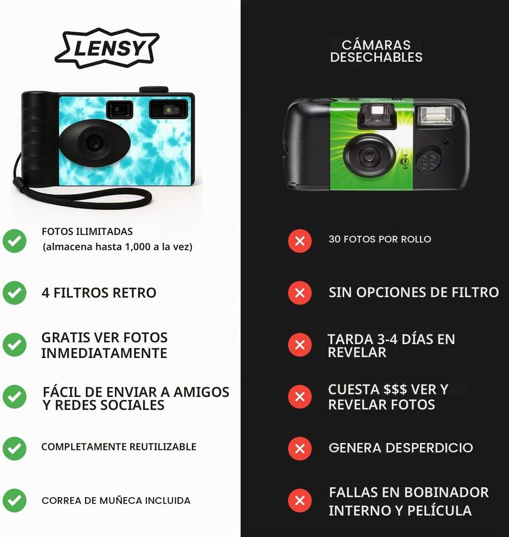 LENSY Cámara Digital Sin Pantalla | Cuatro Filtros Integrados | Rec...