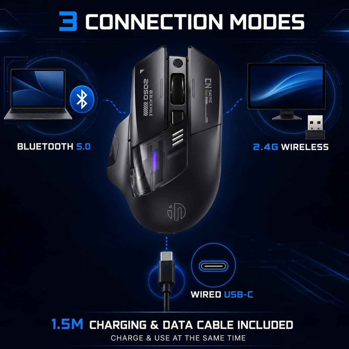 INPHIC Ratón inalámbrico A9 Explorer para portátil, 2.4G\/Bluetooth...