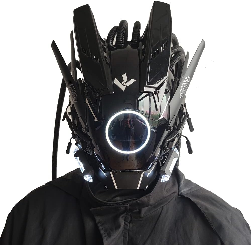 KYEDAY Máscara punk cosplay para hombres, luz redonda con trenzas m...