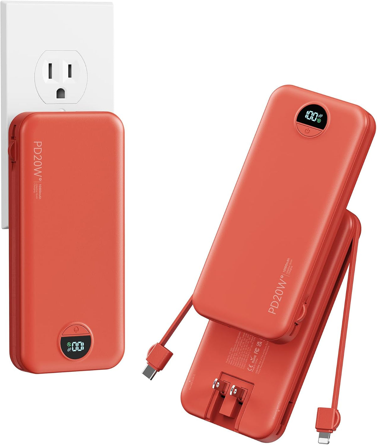 Cargador portátil Power Bank 10000mAh con cables integrados y enchu...