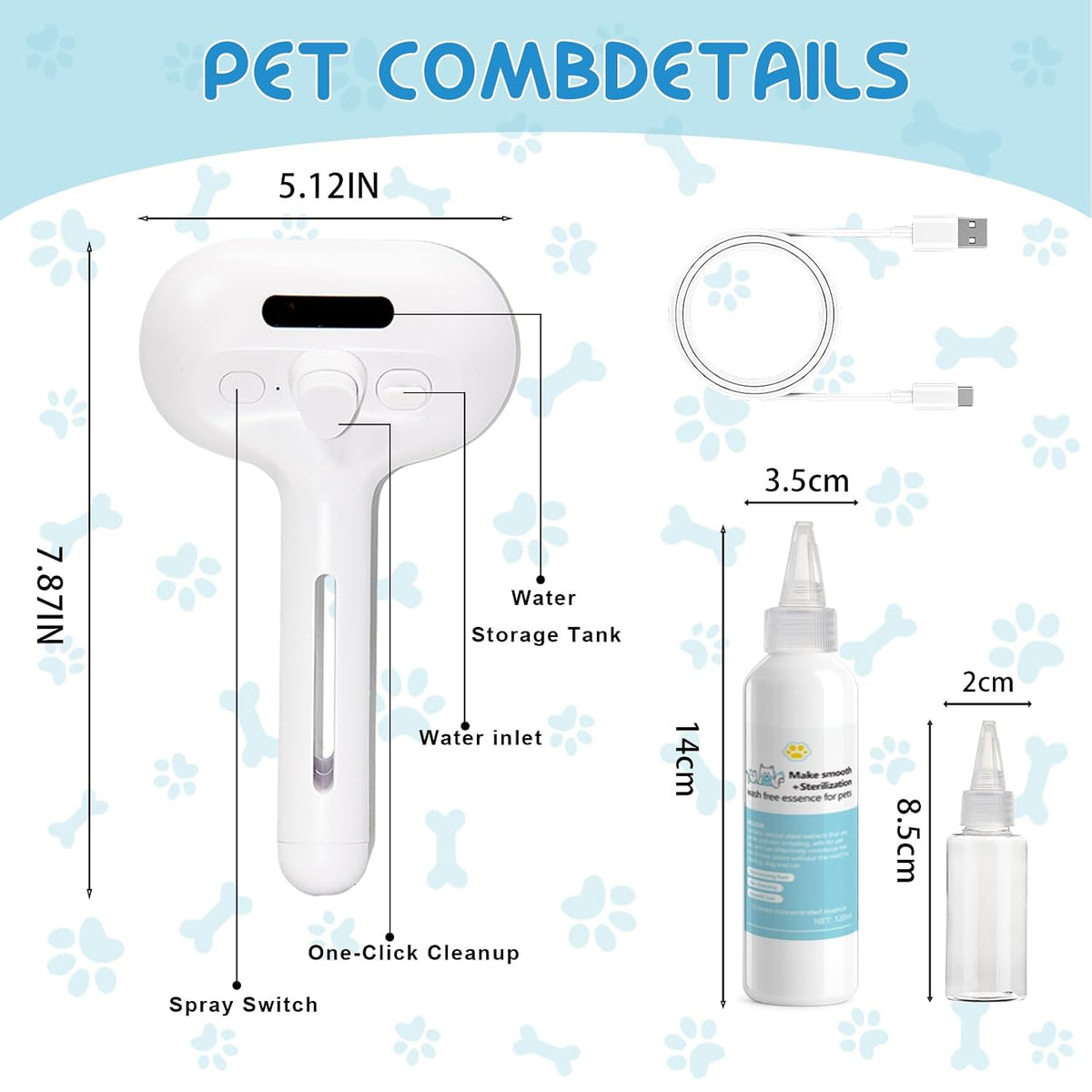 Cepillo de vapor para mascotas para gatos y perros, peine autolimpi...