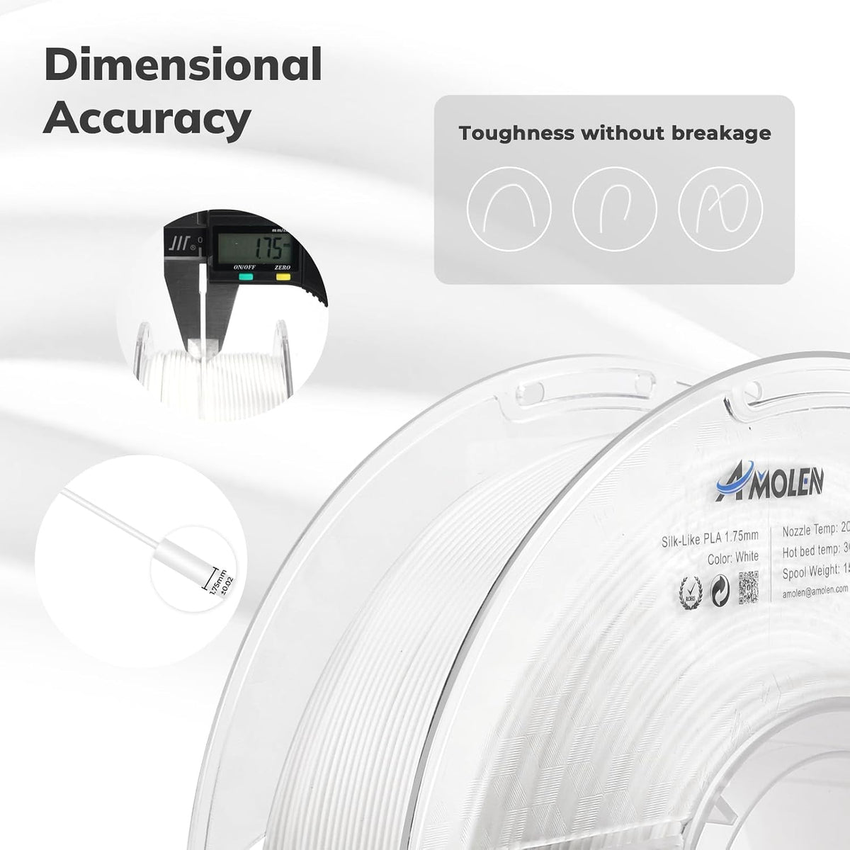 AMOLEN - Filamento de seda PLA para impresora 3D de 1.75mm, filamen...