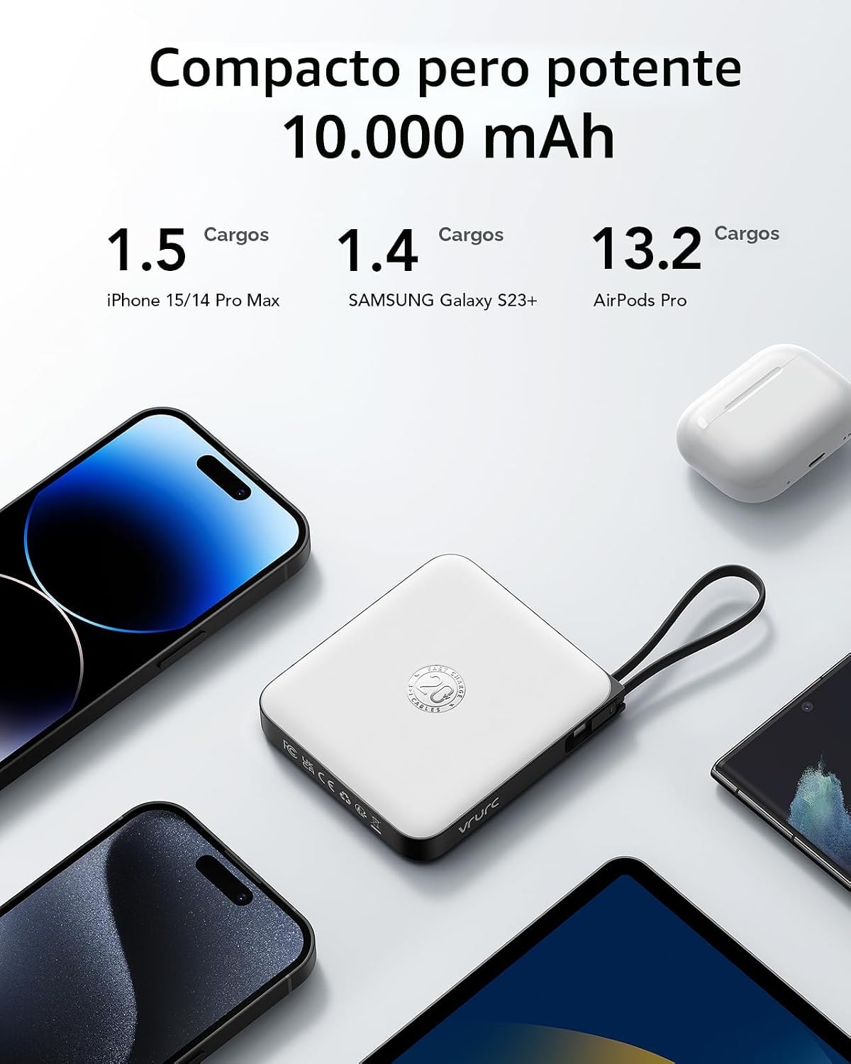 Cargador portátil 10000mAh de la batería VRURC, carga rápida 22.5W...