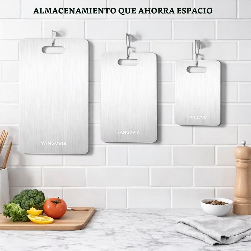 Juego de 3 tablas de cortar de acero inoxidable de grado alimentici...