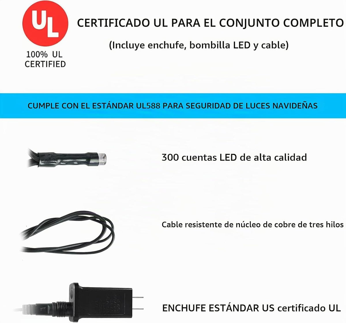 MZD8391 - Cadena de 262 pies de luces LED para Navidad que cambian...
