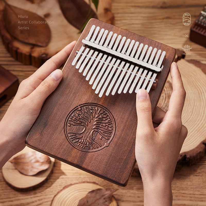 HLURU Kalimba de 17 teclas con pastilla, tabla de pendiente de noga...