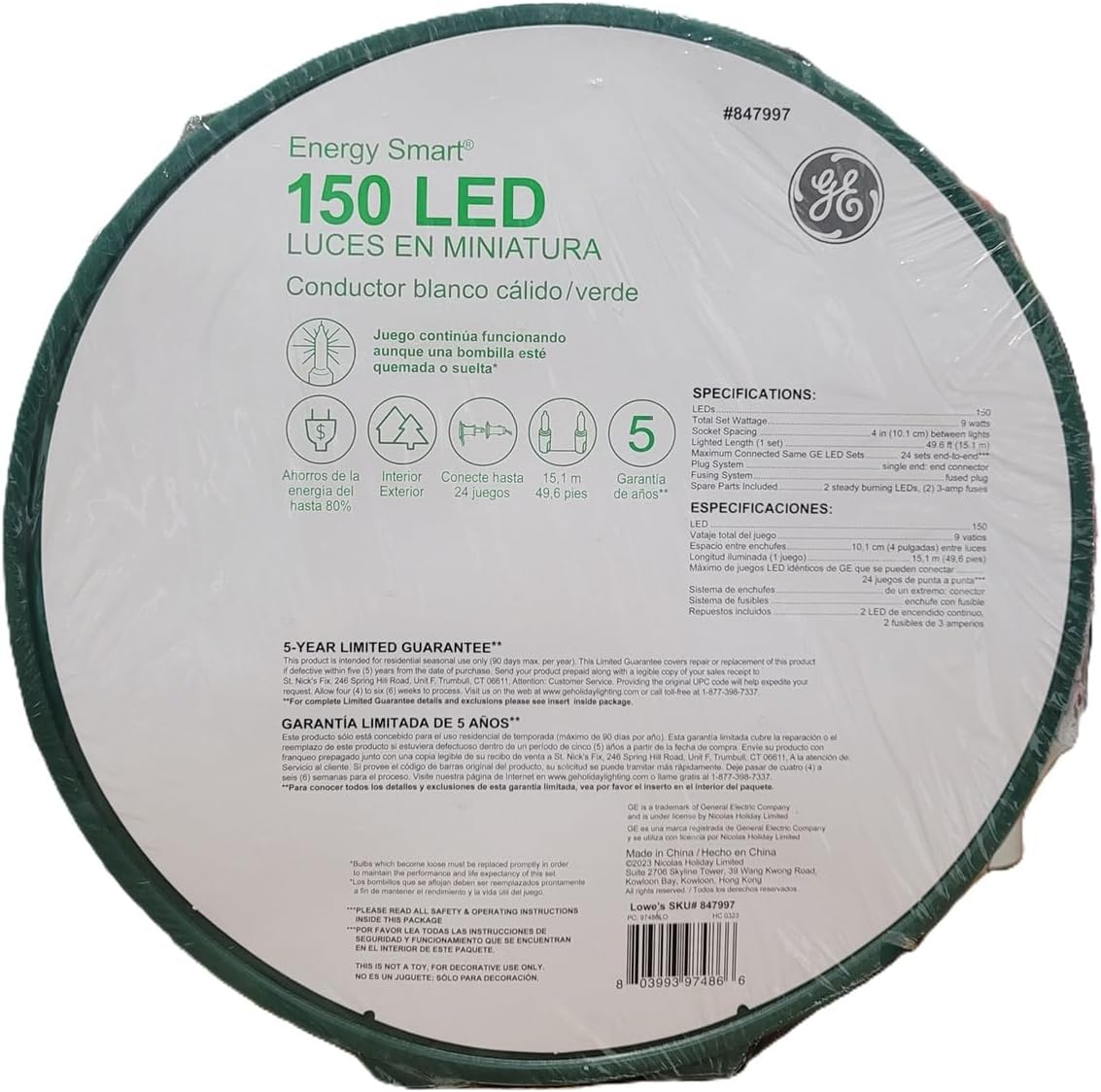 GE Energy Smart 150 LED 49 pies (15 m) Cadena de Luces de Navidad M...