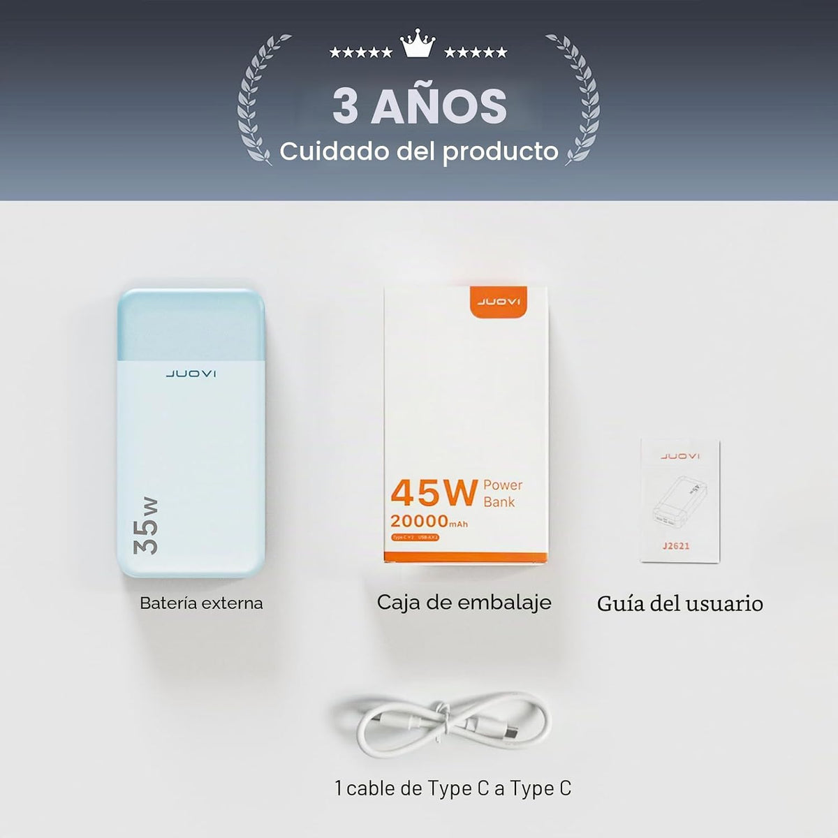 Cargador portátil JUOVI Power Bank 45W 20000mAh | PD QC carga rápid...